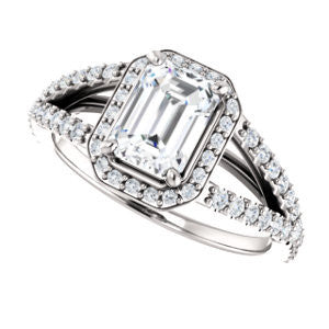 Cubic Zirconia Engagement Ring- The Azul (Customizable Radiant Cut Style with Cathedral-Halo and Split-Pavé Band)