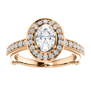 Cubic Zirconia Engagement Ring- The Sally (Customizable Halo-Oval Cut Design with Round Side Knuckle and Pavé Band Accents)