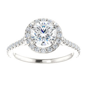 Cubic Zirconia Engagement Ring- The Bailey (Customizable Cathedral-set Round Cut Design with Halo, Thin Pavé Band and Floating Peekaboo)