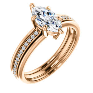 CZ Wedding Set, featuring The Rikki engagement ring (Customizable Marquise Cut Design with Double-Grooved Pavé Band)