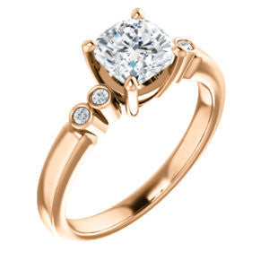 Cubic Zirconia Engagement Ring- The Luzella (Customizable 5-stone Design with Cushion Cut Center and Round Bezel Accents)