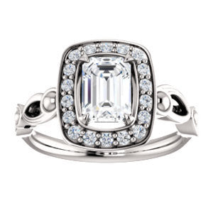 Cubic Zirconia Engagement Ring- The Deb (Customizable Emerald Cut Design with Large Halo, Fleur-de-lis Trellis and Bubbled Infinity Band)