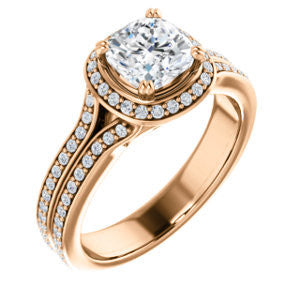 CZ Wedding Set, featuring The Mia Sofia engagement ring (Customizable Cathedral-Halo Cushion Cut Style with Wide Split-Pavé Band)