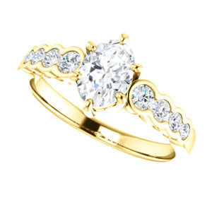 Cubic Zirconia Engagement Ring- The Jhenny (Customizable Oval Cut 9-Stone Design with Round Bezel Accents)