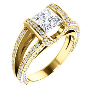 CZ Wedding Set, featuring The Scarlett engagement ring (Princess Cut with Prong-Accented Bar Basket and Split Pavé Band)