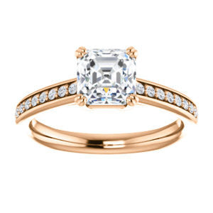 Cubic Zirconia Engagement Ring- The Myrtle (Customizable Asscher Cut Design with Round-Accented Band & Euro Shank)