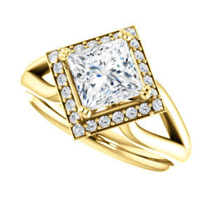 Cubic Zirconia Engagement Ring- The Nancy Avila (Customizable Halo-Accented Princess Cut Design with Wide Split-Band)