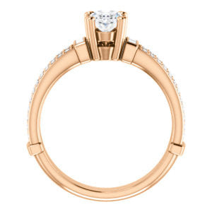 Cubic Zirconia Engagement Ring- The Kaitlyn (Customizable Oval Cut with Flanking Baguettes And Round Channel Accents)