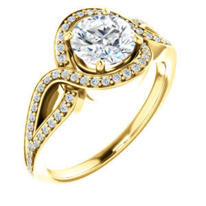 Cubic Zirconia Engagement Ring- The Taylor Ann (Customizable Round Cut Center with Twisting Halo & Wide Split-Pavé Band)