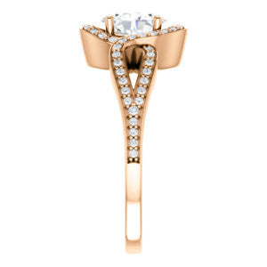 Cubic Zirconia Engagement Ring- The Taylor Ann (Customizable Oval Cut Center with Twisting Halo & Wide Split-Pavé Band)