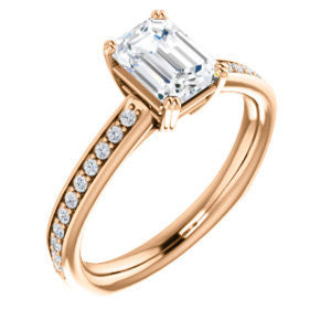 Cubic Zirconia Engagement Ring- The Myrtle (Customizable Emerald Cut Design with Round-Accented Band & Euro Shank)