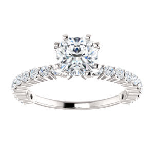 CZ Wedding Set, featuring The Thea engagement ring (Customizable 8-prong Cushion Cut Design with Thin, Stackable Pavé Band)