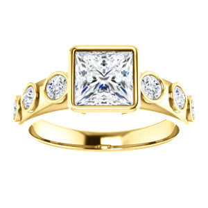 Cubic Zirconia Engagement Ring- The Mabel (Customizable Princess Cut 7-stone Design with Journey-style Round Bezel Band Accents)