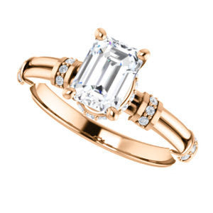 CZ Wedding Set, featuring The Jayla engagement ring (Customizable Emerald Cut Style with Under-Halo & Horizontal Band Accents)