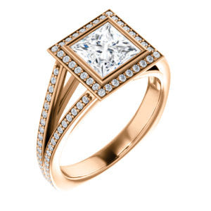 Cubic Zirconia Engagement Ring- The Maritza (Customizable Bezel-Halo Princess Cut Style with Pavé Split Band & Euro Shank)