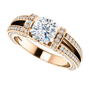 CZ Wedding Set, featuring The Scarlett engagement ring (Cushion Cut with Prong-Accented Bar Basket and Split Pavé Band)