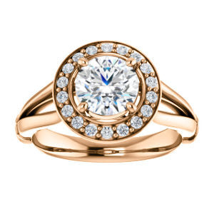 Cubic Zirconia Engagement Ring- The Madison Taylor (Customizable Round Cut Halo Design with Split Band and Dual Round Side-Knuckle Accents)