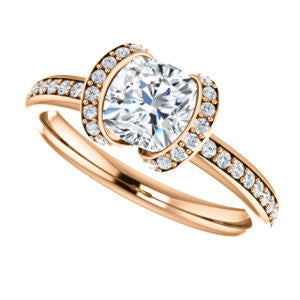 CZ Wedding Set, featuring The Victoria engagement ring (Customizable Bezel-set Cushion Cut Semi-Halo Design with Prong Accents)