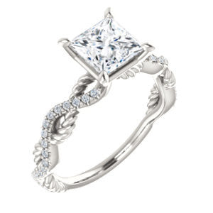 Cubic Zirconia Engagement Ring- The Janneth (Customizable Princess Cut Design with Twisting Rope-Pavé Split Band)