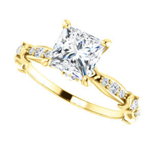 Cubic Zirconia Engagement Ring- The Willow (Customizable Princess Cut Artisan Design with 3 Kinds of Round Cut Accents)