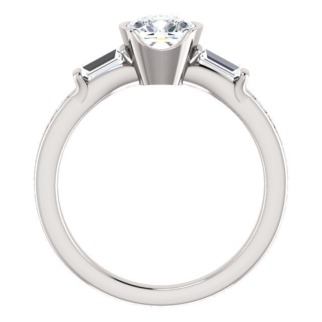 Cubic Zirconia Engagement Ring- The Naomi (Customizable Bezel-set Cushion Cut Design with Dual Baguettes & Pavé Band)