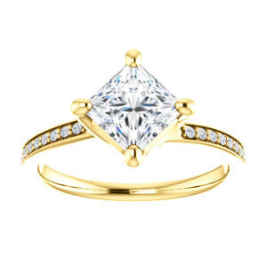 Cubic Zirconia Engagement Ring- The Valeria (Customizable Kite-setting Princess Cut Center featuring Thin Pavé Band)