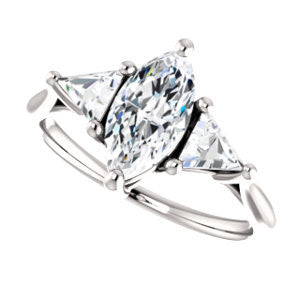 Cubic Zirconia Engagement Ring- The Prisma (Classic Three-Stone Triangle Accent and Marquise Cut center)
