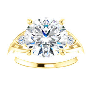 Cubic Zirconia Engagement Ring- The Willie Jo (Customizable 3-stone Round Cut Design with Small Round Cut Accents and Decorative Cathedral Trellis)