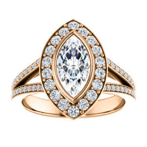 CZ Wedding Set, featuring The Maricela engagement ring (Customizable Bezel-Halo Marquise Cut Ring with Wide Tapered Pavé Split Band & Decorative Trellis)