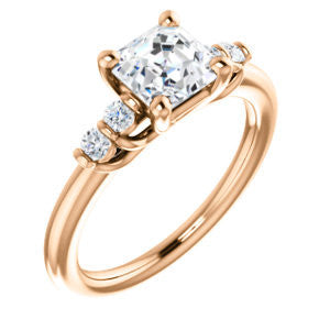 Cubic Zirconia Engagement Ring- The Karima (Customizable Asscher Cut 5-stone style with Quad Bar-set Round Accents)