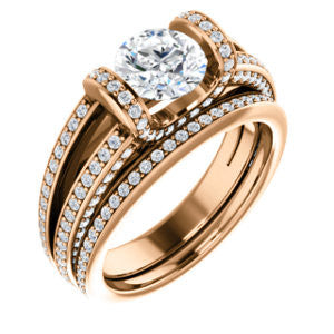 CZ Wedding Set, featuring The Scarlett engagement ring (Round Cut with Prong-Accented Bar Basket and Split Pavé Band)
