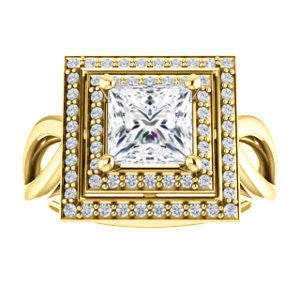 Cubic Zirconia Engagement Ring- The Magda Lesli (Customizable Double-Halo Style Princess Cut with Curving Split Band)