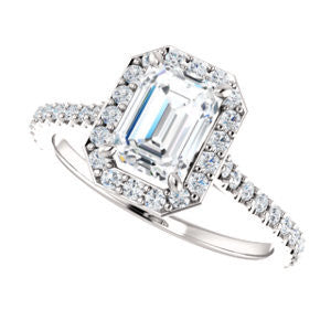 Cubic Zirconia Engagement Ring- The Bailey (Customizable Cathedral-set Emerald Cut Design with Halo, Thin Pavé Band and Floating Peekaboo)