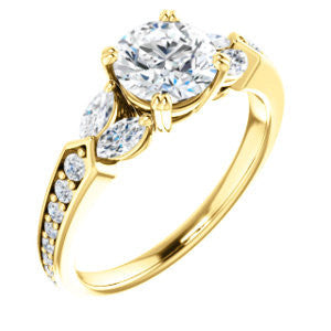 Cubic Zirconia Engagement Ring- The Rosalyn (Customizable Round Cut with Marquise Accent Butterflies and Round Channel)