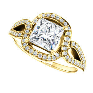 Cubic Zirconia Engagement Ring- The Taylor Ann (Customizable Princess Cut Center with Twisting Halo & Wide Split-Pavé Band)