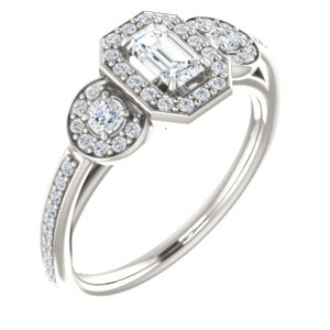 Cubic Zirconia Engagement Ring- The Téa (Radiant Cut Customizable 3-Stone Cathedral-Halo with Accented Band)