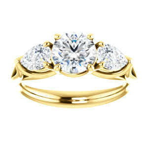 Cubic Zirconia Engagement Ring- The Ila (Customizable 3-stone Design with Round Cut Center, Pear Accents and Split Band)