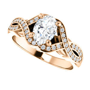 Cubic Zirconia Engagement Ring- The Bannely (Customizable Oval Cut Semi-Halo Style with Split-Pavé Band and Peekaboo Accents)