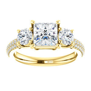 Cubic Zirconia Engagement Ring- The Zuleyma (Customizable Enhanced 3-stone Princess Cut Design with Triple Pavé Band)