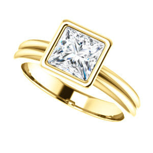 CZ Wedding Set, featuring The Stacie engagement ring (Customizable Bezel-set Princess Cut Solitaire with Grooved Band)