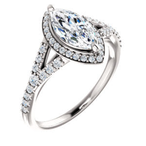 Cubic Zirconia Engagement Ring- The Mayte (Customizable Halo-Style Marquise Cut Design with Split-Pavé Band)