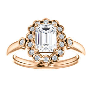Cubic Zirconia Engagement Ring- The Raleigh (Customizable Radiant Cut Design with Clustered Halo and Round Bezel Accents)