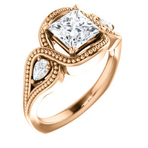 Cubic Zirconia Engagement Ring- The Nainika (Customizable 3-stone Princess Cut Design with Pear Accents and Filigreed Split Band)