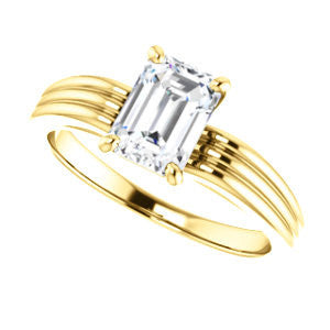Cubic Zirconia Engagement Ring- The Therese (Customizable Emerald Cut Solitaire with Column Motif Double-Grooved-Band)
