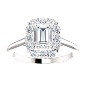 Cubic Zirconia Engagement Ring- The Taelynn (Customizable Emerald Cut Style with Cluster Halo and Thin Band)