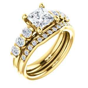 Cubic Zirconia Engagement Ring- The Adamari (Customizable 7-stone Princess Cut Style with Round Bar-set Accents)
