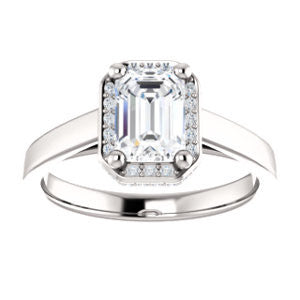 Cubic Zirconia Engagement Ring- The Juana (Customizable Cathedral-raised Emerald Cut Design with Halo Accents and Under-Halo Style)