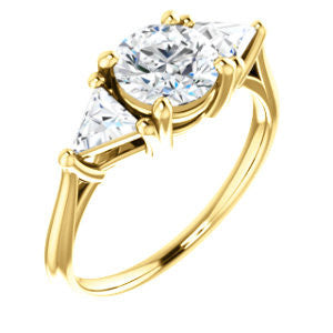 CZ Wedding Set, featuring The Prisma engagement ring (Classic Three-Stone Triangle Accent and Round Cut center)