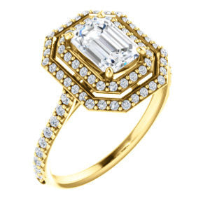 Cubic Zirconia Engagement Ring- The Alisa (Customizable Radiant Cut with Geometric Double Halo)