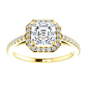 Cubic Zirconia Engagement Ring- The Monique (Customizable Asscher Cut Cathedral-Halo with Thin Pave-Band)